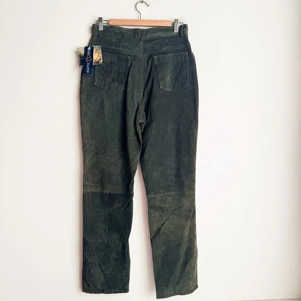 Vintage Nuage Deadstock Washable Suede Olive Green High Waist Pants 12